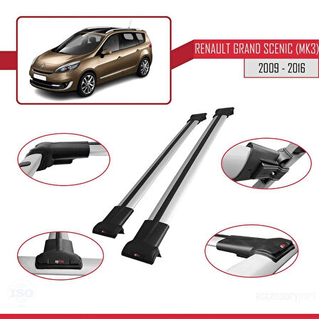Renault Grand Scenic 3 2009-2016 Arası ile Uyumlu FLY Model Ara Atkı Tavan Barı Gri 2 Adet