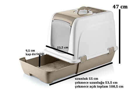Orta Boy Çekmeceli Kapalı Kedi Tuvaleti Paspas ve Kürek Hediyeli