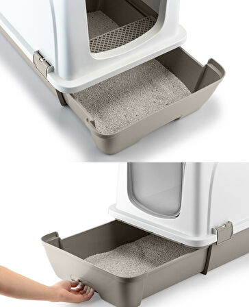 Orta Boy Çekmeceli Kapalı Kedi Tuvaleti Paspas ve Kürek Hediyeli