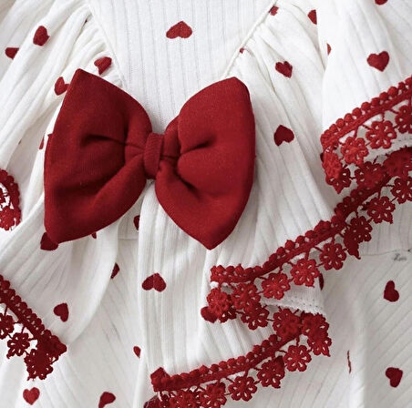Kırmızı kalpli pamuklu bandanalı romper salopet kız bebek takım Mevlüt takımı