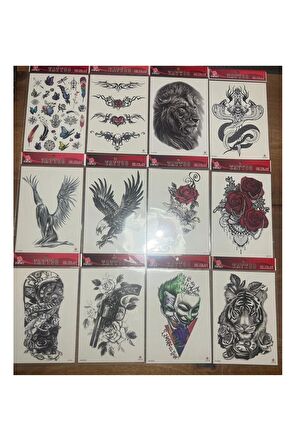 12 Adet Büyük Boy Yapıştırma Geçici dövme Seti Seri4