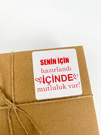 Senin İçin Hazırlandı İçinde Mutluluk Var 60x60 mm  Sticker Etiket 100 Adet