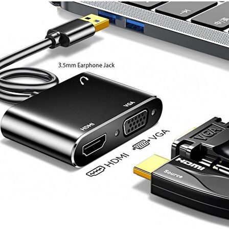 Pmr Zr702 USB 3.0 To HDMI VGA 3.5mm 1080P Monitör Çevirici Adaptör 