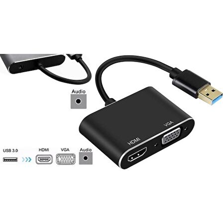 Pmr Zr702 USB 3.0 To HDMI VGA 3.5mm 1080P Monitör Çevirici Adaptör 