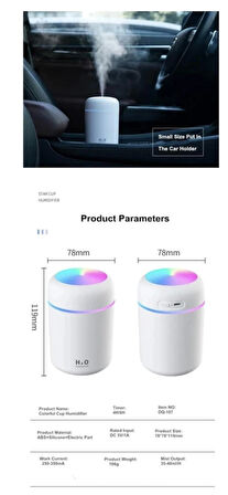 250 ml RGB Işıklı Ulrasonik Ledli Hava Nemlendirici Buhar Makinesi Ve Aroma Verici