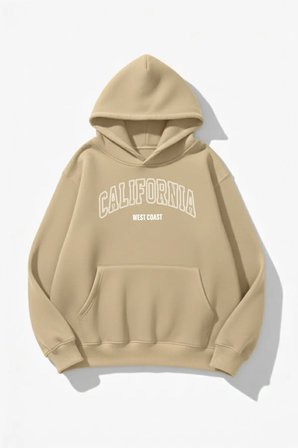 Unisex Yumuşak Dokulu Caliwest Baskılı Tasarım Oversize 3 İplik Hoodie Sweatshirt