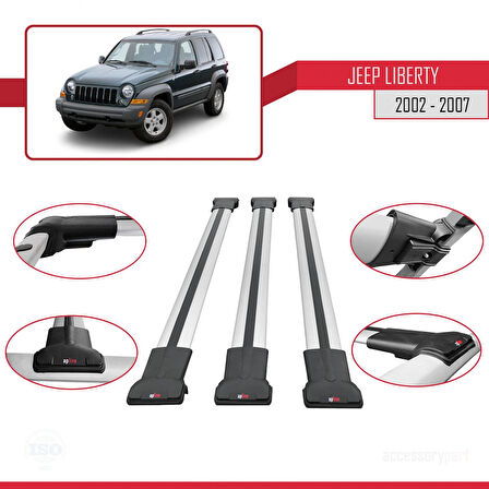 Jeep Liberty 2002-2007 Arası ile Uyumlu FLY Model Ara Atkı Tavan Barı Gri 3 Adet