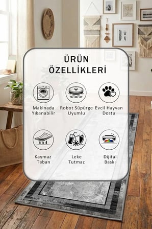 Ehl-69 Modern Dijital Baskı Yıkanabilir Kaymaz Yolluk Halı