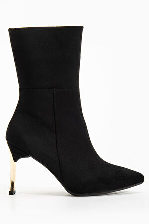 Kadın Siyah Süet Sivri Burun İnce Topuklu Bot