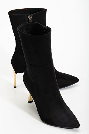 Kadın Siyah Süet Sivri Burun İnce Topuklu Bot