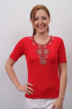 SUDE KADIN SWAROVSKİ TAŞ VE BONCUK İŞLEMELİ EL İŞİ İTHAL TRİKO 7137