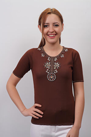 SUDE KADIN SWAROVSKİ TAŞ VE BONCUK İŞLEMELİ EL İŞİ İTHAL TRİKO 7137