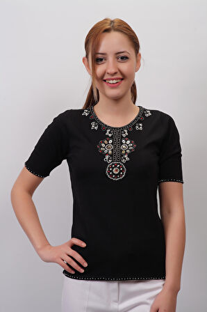 SUDE KADIN SWAROVSKİ TAŞ VE BONCUK İŞLEMELİ EL İŞİ İTHAL TRİKO 7137