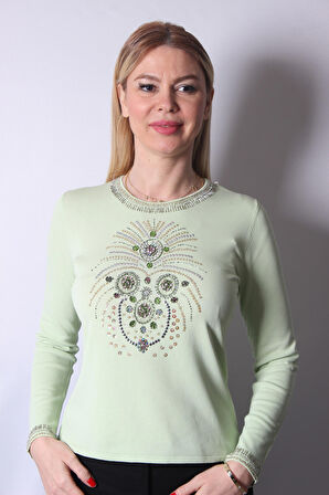 SUDE KADIN SWAROVSKİ TAŞ BONCUK İŞLEMELİ EL İŞİ İTHAL TRİKO 7154