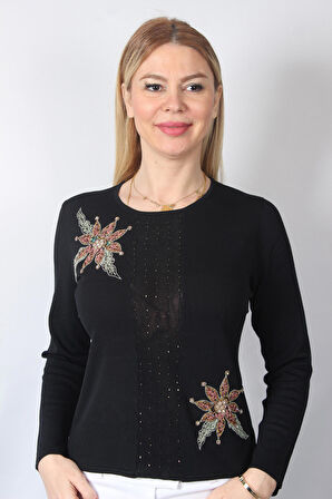SUDE KADIN SWAROVSKİ TAŞ BONCUK İŞLEMELİ EL İŞİ İTHAL TRİKO 7155
