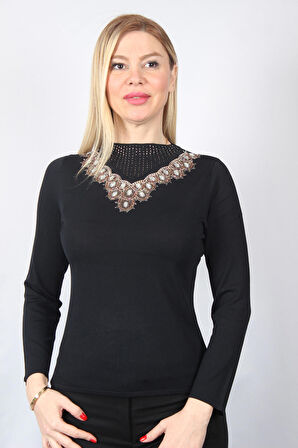 SUDE KADIN SWAROVSKİ TAŞ BONCUK İŞLEMELİ EL İŞİ İTHAL TRİKO 7158