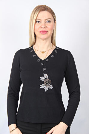 SUDE KADIN SWAROVSKİ TAŞ BONCUK İŞLEMELİ EL İŞİ İTHAL TRİKO 7159