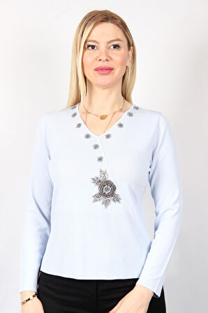 SUDE KADIN SWAROVSKİ TAŞ BONCUK İŞLEMELİ EL İŞİ İTHAL TRİKO 7159