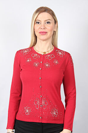 SUDE KADIN SWAROVSKİ TAŞ BONCUK İŞLEMELİ EL İŞİ İTHAL TRİKO 7160