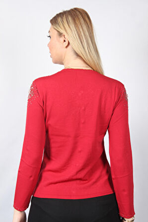 SUDE KADIN SWAROVSKİ TAŞ BONCUK İŞLEMELİ EL İŞİ İTHAL TRİKO 7160