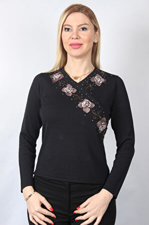 SUDE KADIN SWAROVSKİ TAŞ BONCUK İŞLEMELİ EL İŞİ İTHAL TRİKO 7162