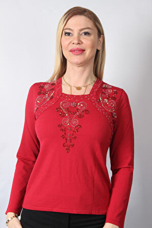 SUDE KADIN SWAROVSKİ TAŞ BONCUK İŞLEMELİ EL İŞİ İTHAL TRİKO 7163