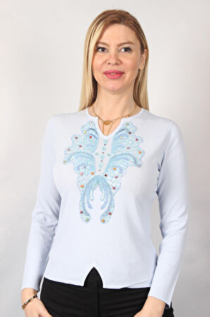 SUDE KADIN SWAROVSKİ TAŞ BONCUK İŞLEMELİ EL İŞİ İTHAL TRİKO 7166