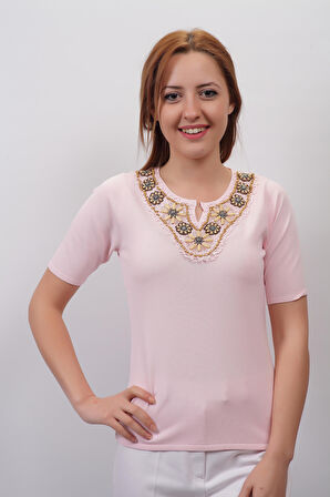 SUDE KADIN SWAROVSKİ TAŞ VE BONCUK İŞLEMELİ EL İŞİ İTHAL TRİKO 7135