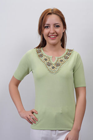 SUDE KADIN SWAROVSKİ TAŞ VE BONCUK İŞLEMELİ EL İŞİ İTHAL TRİKO 7135