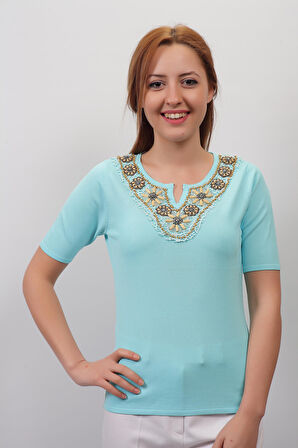 SUDE KADIN SWAROVSKİ TAŞ VE BONCUK İŞLEMELİ EL İŞİ İTHAL TRİKO 7135