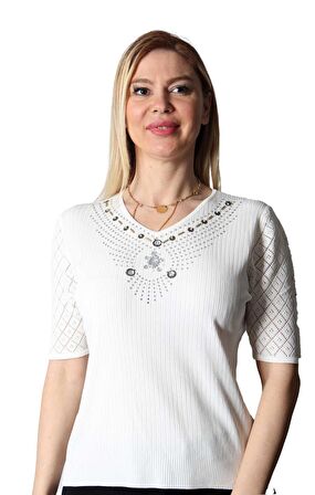 SUDE KADIN SWAROVSKİ TAŞLI EL İŞİ İTHAL TRİKO 7125
