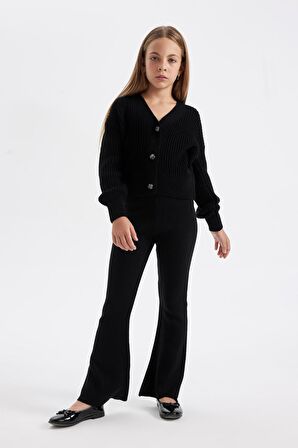 DeFacto Kız Çocuk Flare Fit İspanyol Paça Basic Düz Triko Pantolon A6029A824WNBK27