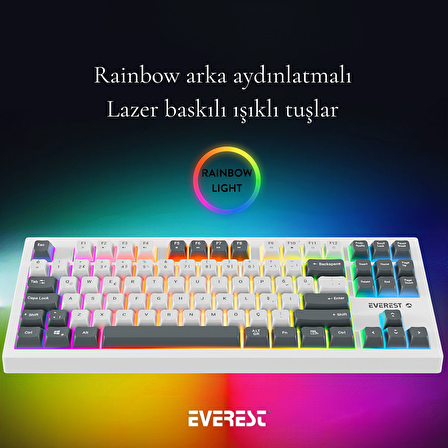 Everest KB-98 SILENT TKL Beyaz/Gri Mavi Rainbow Q Membrane Klavye