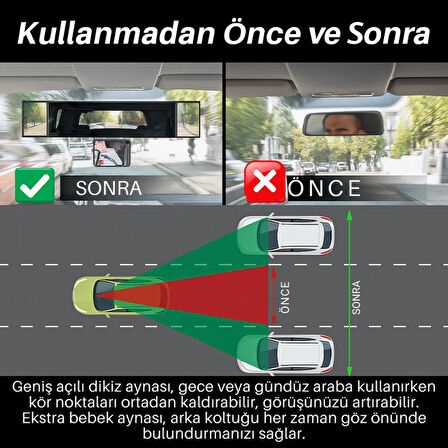 Coofbe Dışbükey Geniş Açılı Araç Dikiz Aynası Ayarlanabilir Kör Nokta Aynası Araç İçi Kontrol Aynası
