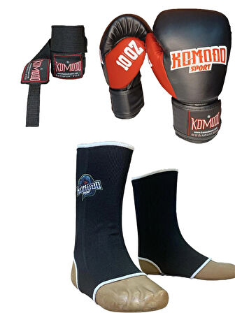 Boks Eldiveni 12 Oz/Kick Boks,Muay Thai Ayak Bilek Çorap/3,5 Metre Boks Bandajı 3 lü Set
