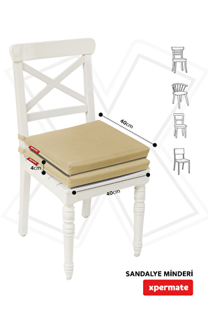 Xpermate Fermuarlı 2'li Sandalye Minderi Su İtici Kumaş 40x40Cm Sünger Sandalye Minderi Bağcıklı Bej