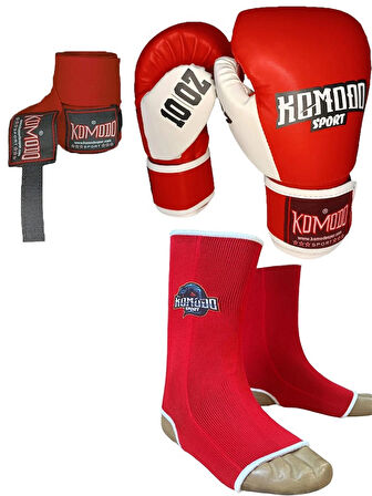 Boks Eldiveni 10 Oz/Kick Boks,Muay Thai Ayak Bilek Çorap/3,5 Metre Boks Bandajı 3 lü Set