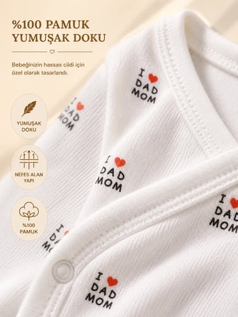 Lilliy 7 Parça Yenidoğan Hastane Çıkışı %100 Pamuklu I Love Dad Mom 0-3 Ay