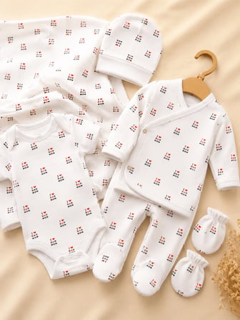Lilliy 7 Parça Yenidoğan Hastane Çıkışı %100 Pamuklu I Love Dad Mom 0-3 Ay