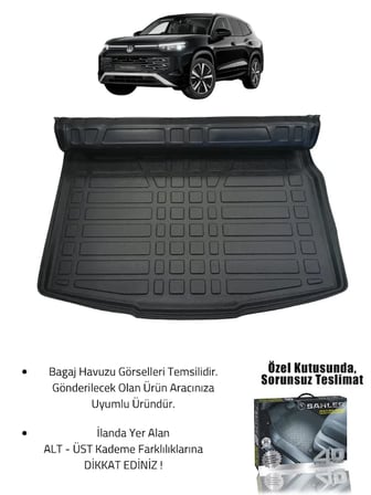 Sahler Volkswagen Tayron 2024 Sonrası Uyumlu 4.5D Premium Havuzlu Oto Paspas Ve Liner Alt Bagaj Havuzu 5 Koltuk