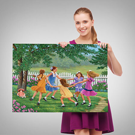 Bahçede Oynayan Kız Çocukları Tablosu-6532