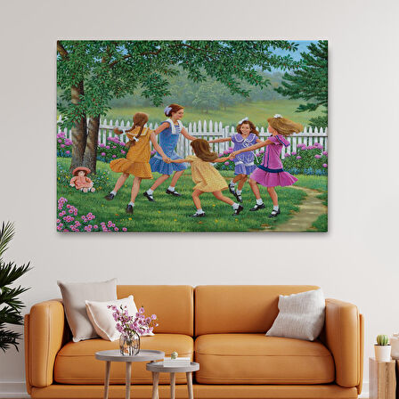 Bahçede Oynayan Kız Çocukları Tablosu-6532