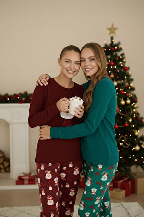 Kadın Bisiklet Yaka Düğmesiz Bilekler Lastikli/Jogger Yumuşak Termal Kışlık Pijama Takımı