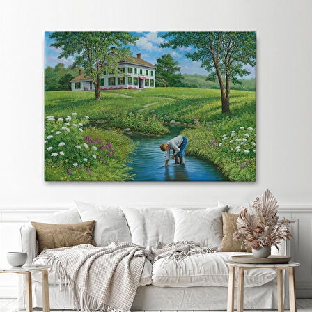 Akarsuda Oynayan Çocuk Tablosu-6533