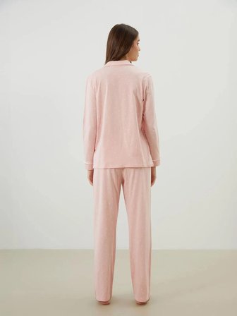 LCW DREAM Pembe Gömlek Yaka Kalp Baskılı Kadın Pijama Takımı L  Beden(40-44 )
