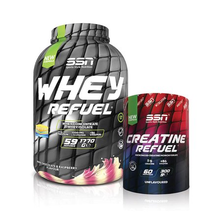 SSN Sports Style Nutrition Whey Refuel Beyaz Çikolata Ahududu 1800g + SSN Creatine 300g Aromasız