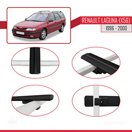 Renault Laguna (X56) SW 1996-2000 Arası ile Uyumlu BASIC Model Ara Atkı Tavan Barı Siyah 2 Adet