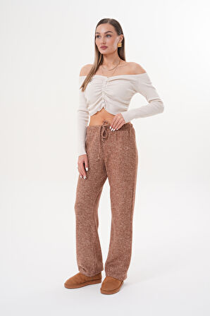 Kadın Yumoş Pantolon Beli Lastikli Cepli Bol Örme Pantolon YUMOŞ PANTOLON