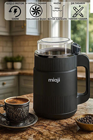 mioji Mio CG34 500W Paslanmaz Çelik Bıçak Kompakt Baharat ve Kahve Öğütücü Siyah