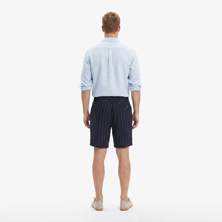 Nautica Erkek Lacivert Regular Fit Çizgili Keten Şort